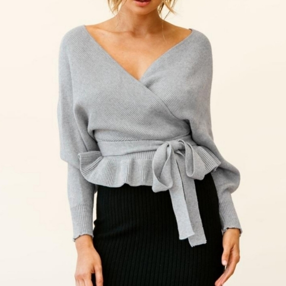 Sale! New Chic Wrap Open Back V Neck Peplum Warm Fall Winter Sweater - Picture 9 of 11